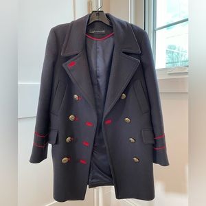 Zara military coat jacket wool navy XS